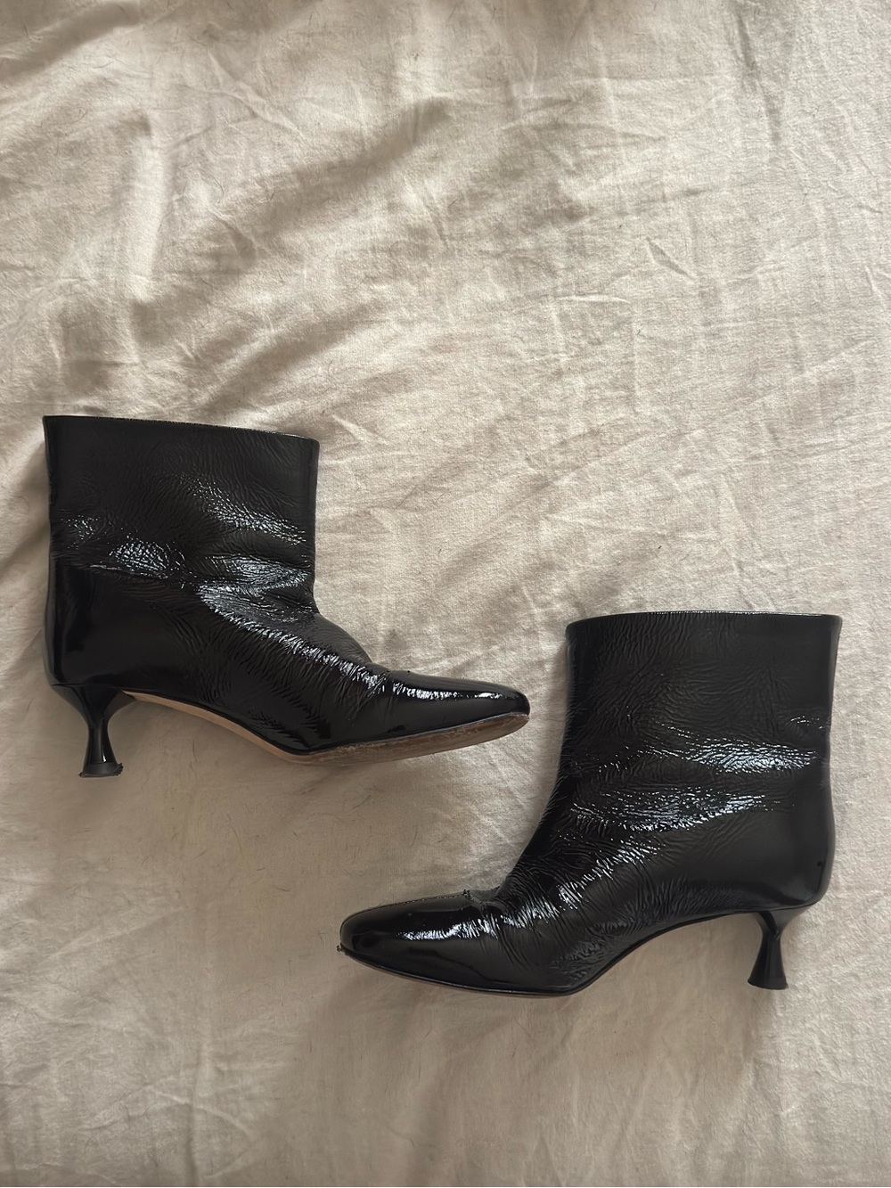 Dear Frances Black Patent Leather Kitten Heel Ankle Boots
